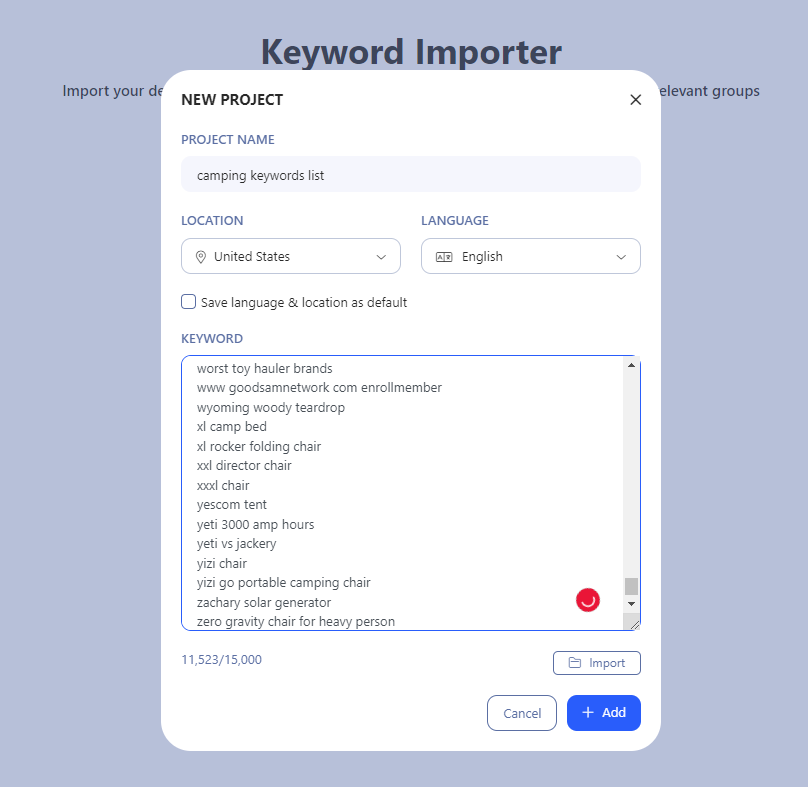 Keyword importer 2