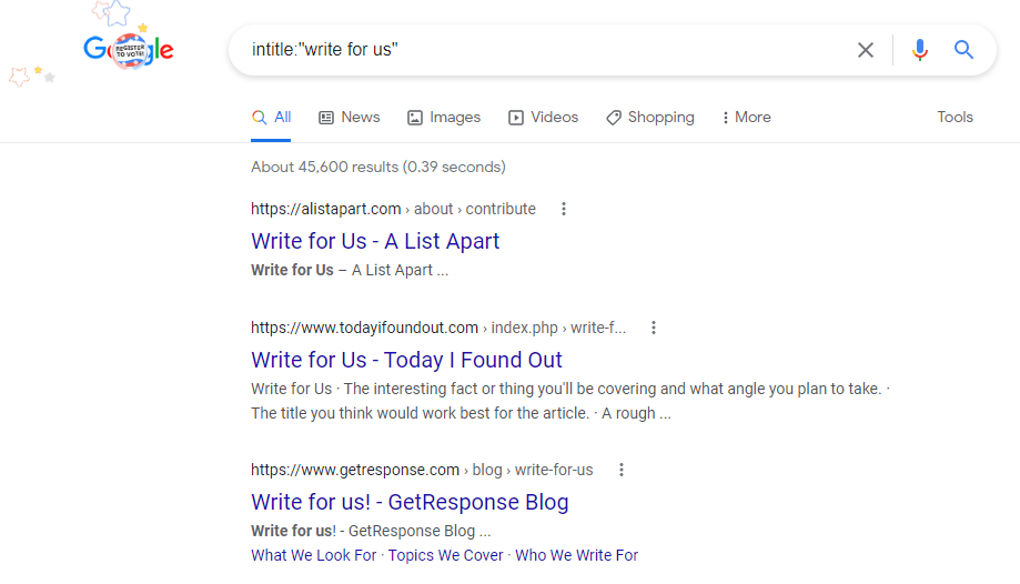 Finding guest post opportunities using advanced search queries on Google.